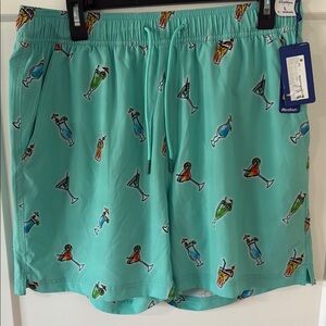 Men's Swim Shorts with Cocktail Print - Blue